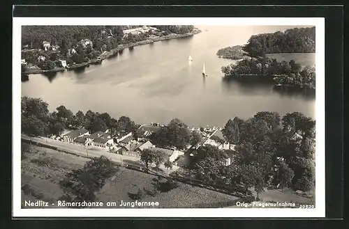 AK Nedlitz, Fliegeraufnahme der Römerschanze am Jungfernsee