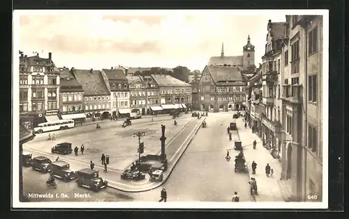 AK Mittweida /Sa., Markt mit Kino und Geschäften