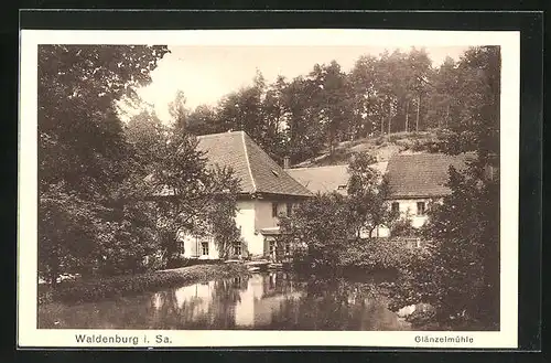 AK Waldenburg /Sa., Flusspartie mit Glänzelmühle