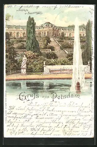 Lithographie Potsdam, Schloss Sanssouci