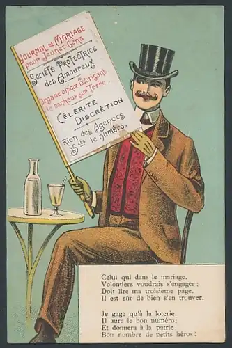 Lithographie Herr liesst Zeitung, Journal de Mariage pour Jeunes Gens