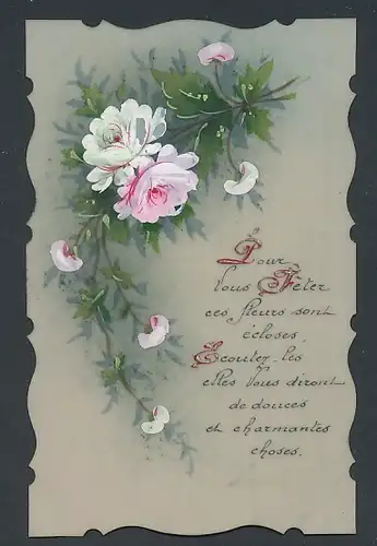 Zelluloid-AK Aufgemalte Blumen