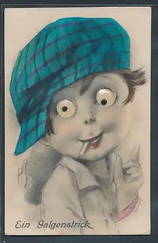 Künstler-AK H.S.: Rauchender Bub mit Wackelaugen