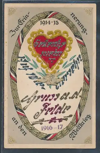 Trockenblumen-AK Zur Erinnerung an den Weltkrieg 1914-17, Edelweiss