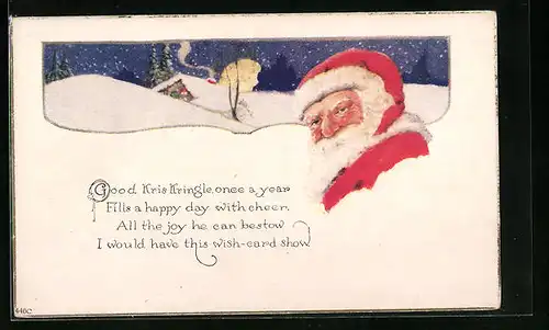 AK Weihnachtsmann vor Schneelandschaft, Weihnachtsgedicht