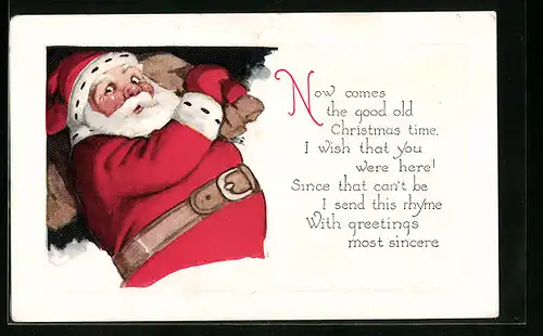 Präge-AK Weihnachtsmann mit Geschenkesack, Weihnachtsgruss