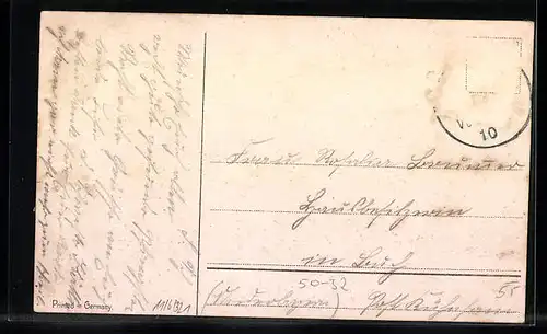 Präge-AK Maikäfer auf einem Ast mit Maiglöckchen, Pfingstgruss