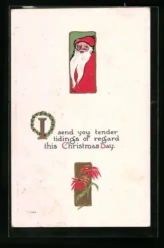 Präge-AK Weihnachtsmann mit Weihnachtsstern, Weihnachtsgruss