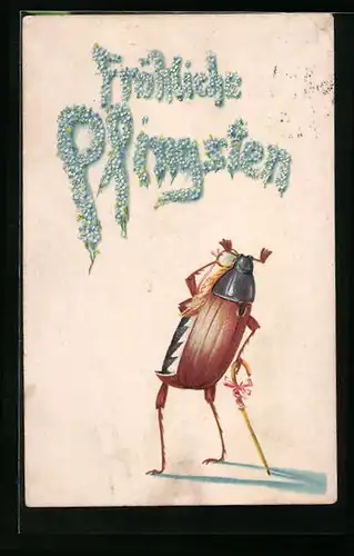 AK Pfingstgruss mit Maikäfer