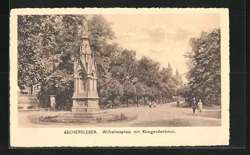 AK Aschersleben, Wilhelmsplatz mit Kriegerdenkmal