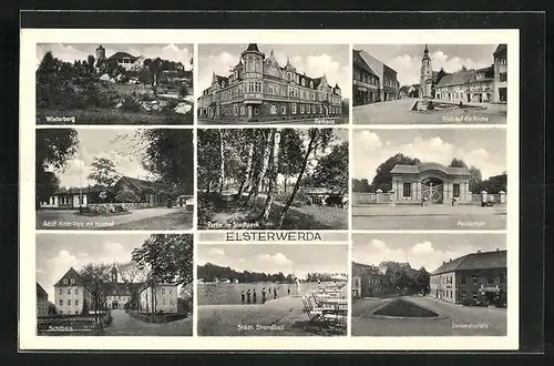 AK Elsterwerda, Rathaus, Kirche, Strandbad