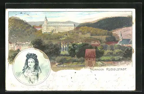 Relief-AK Rudolstadt, Panoramaansicht der Ortschaft