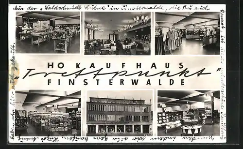 AK Finsterwalde, Aussen- und Innenansicht des HO Kaufhaus Treffpunkt