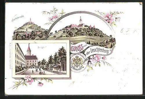 Lithographie Kahla, Seitenroda, Burghof, Leuchtenburg