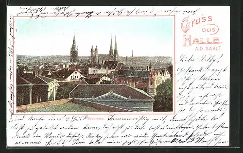 AK Halle a. d. Saale, Panorama auf die Stadt mit Kirchtürmen