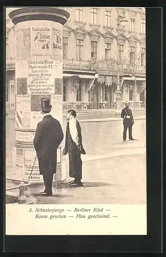 AK Berlin, Schusterjunge - Berliner Kind - Kaum gesehen - Plan geschwind