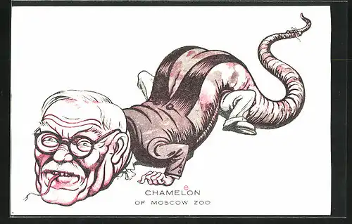 Künstler-AK Chameleon of Moscow Zoo, antisowjetische Karikatur, UDSSR, Molotow