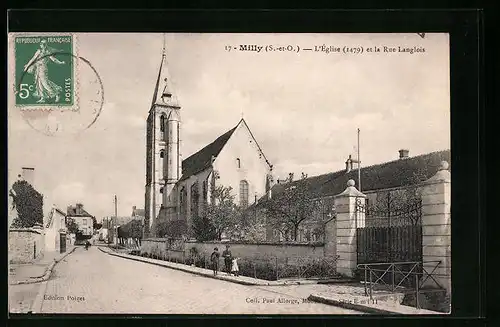 AK Milly, L`Èglise et la Rue Langlois