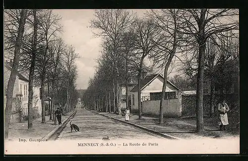 AK Mennecy, La Route de Paris, Strassenpartie