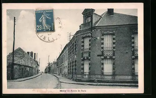 AK Milly, Route de Paris, Strassenpartie