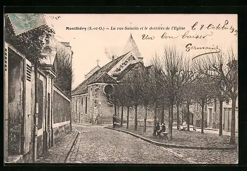 AK Montlhèry, La rue Saintin et le derrière de l`Eglise