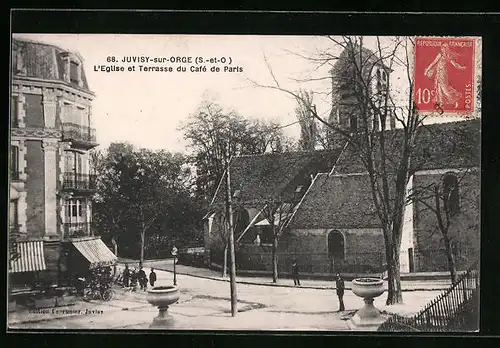 AK Juvisy-sur-Orge, L`Èglise et Terrasse du Cafè de Paris