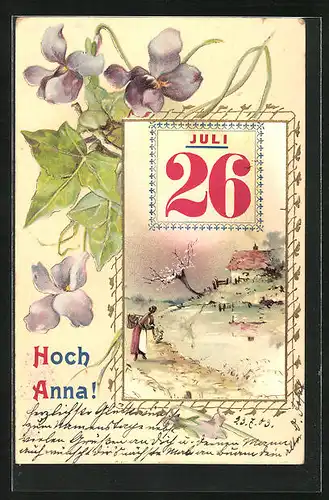 Präge-AK Kalenderblatt 26. Juli, Namenstag Hoch Anna!