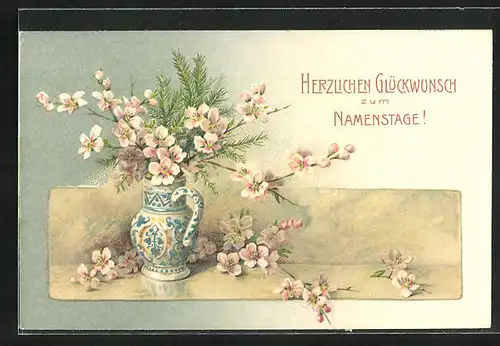 AK Glückwunsch zum Namenstag! Blumen in der Vase