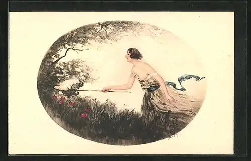 Künstler-AK J. Hardy: Junge Frau fängt mit dem Kescher einen Schmetterling