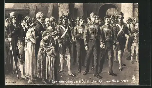 Künstler-AK Oskar Herrfurth: Wesel, Der letzte Gang der Schill`schen Offiziere, 1809