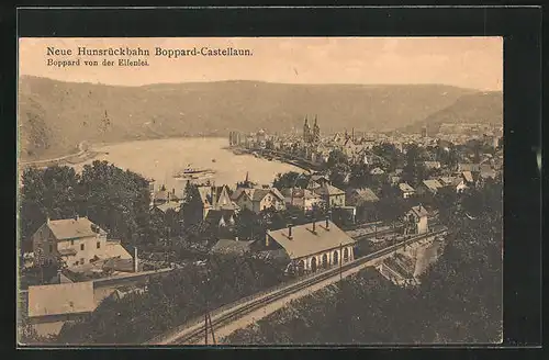 AK Boppard / Rhein, Ortsansicht von der Elfenlei mit Strecke der neuen Hunsrückbahn Boppard-Castellaun