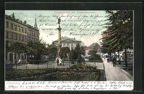 AK Chemnitz, Theaterplatz mit Siegesdenkmal
