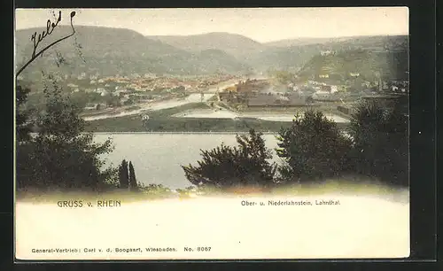 AK Oberlahnstein, Blick auf Ober- und Niederlahnstein, Lahnthal