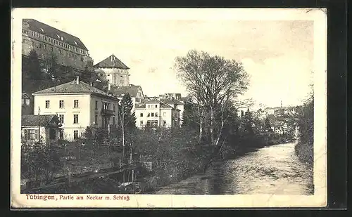 AK Tübingen, Partie am Neckar mit Schloss