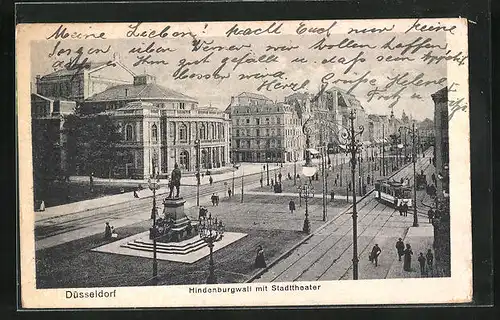 AK Düsseldorf, Hindenburgwall mit Stadttheater