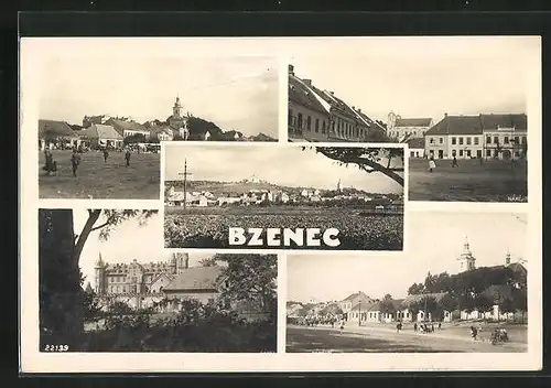 AK Bisenz - Bzenec, Ortsansicht und vier Ansichten aus dem Ort