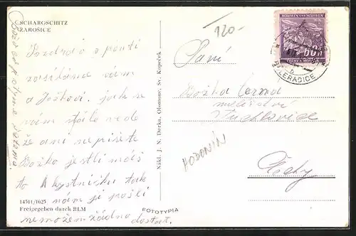 AK Scharoschitz / Zarosice, Strassenpartie an der Kirche