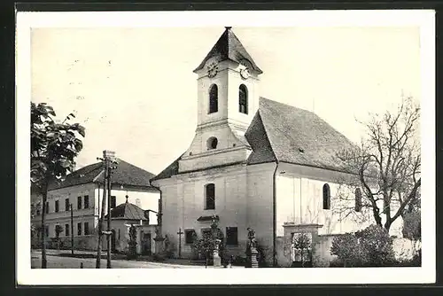AK Scharoschitz / Zarosice, Strassenpartie an der Kirche