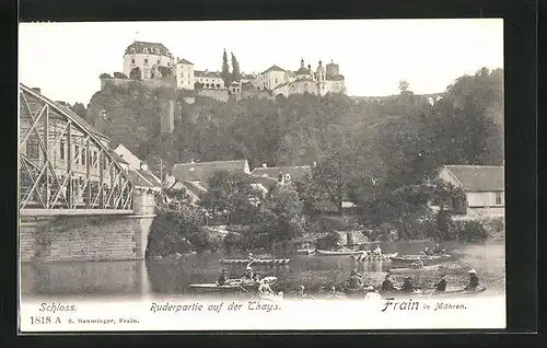 AK Frain in Mähren, Schloss und Ruderpartie auf der Thaya