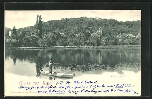 AK Brünn / Brno, Schreibwald vom Wasser aus gesehen