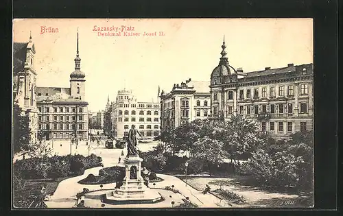 AK Brünn / Brno, Lazanský-Platz, Denkmal Kaiser Josef II.