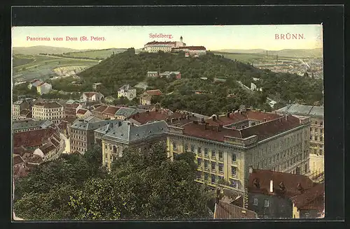 AK Brünn / Brno, Panorama vom Dom aus gesehen, Blick zum Spielberg