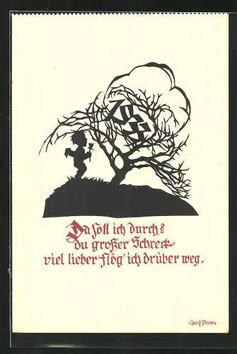 Künstler-AK Georg Plischke: Engel vor einem entlaubten Baum 1933