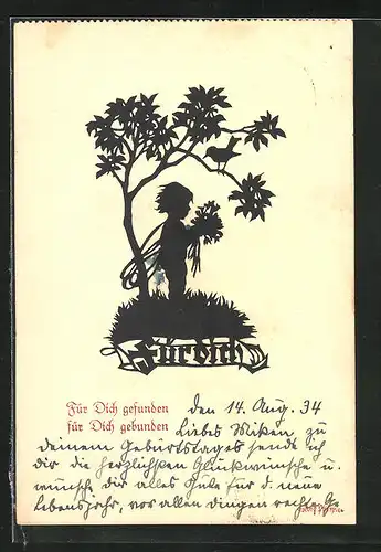 Künstler-AK Georg Plischke: Engel mit Blumenstrauss unter einem Baum