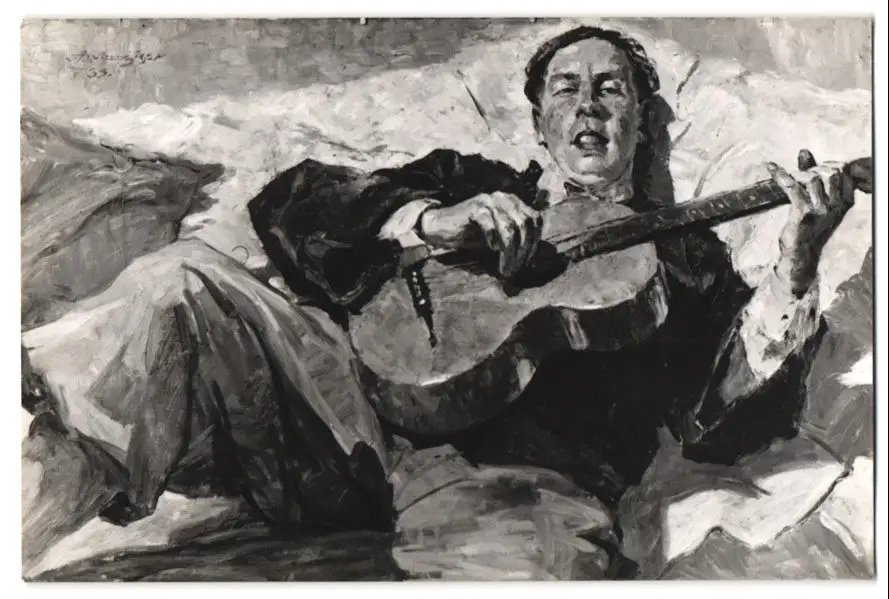 26 Fotografien Erna Wolff, München, Bildhauer bei der Arbeit im Atelier, Musikerin spielt Zither, Kunstmalerin & Gemälde 12