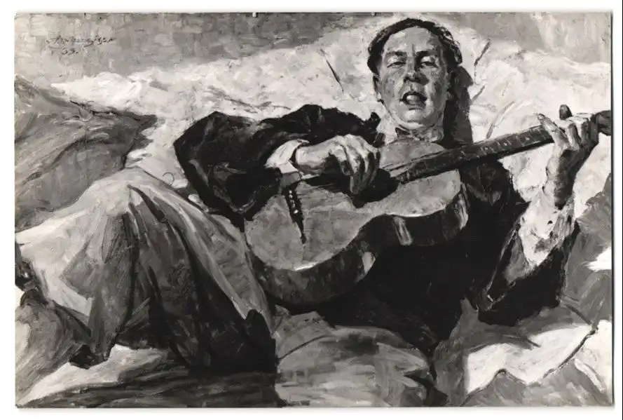 26 Fotografien Erna Wolff, München, Bildhauer bei der Arbeit im Atelier, Musikerin spielt Zither, Kunstmalerin & Gemälde 12