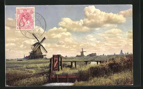 Künstler-AK Photochromie Nr.2945: Landschaftsbild mit Windmühlen