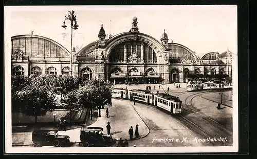 AK Frankfurt /Main, Strassenbahnen am Hauptbahnhof