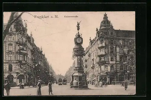 AK Frankfurt a.M., Uhrenturm in der Kaiserstrasse