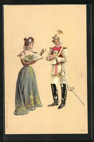Künstler-AK Soldat des Garde du Corps mit junger Dame